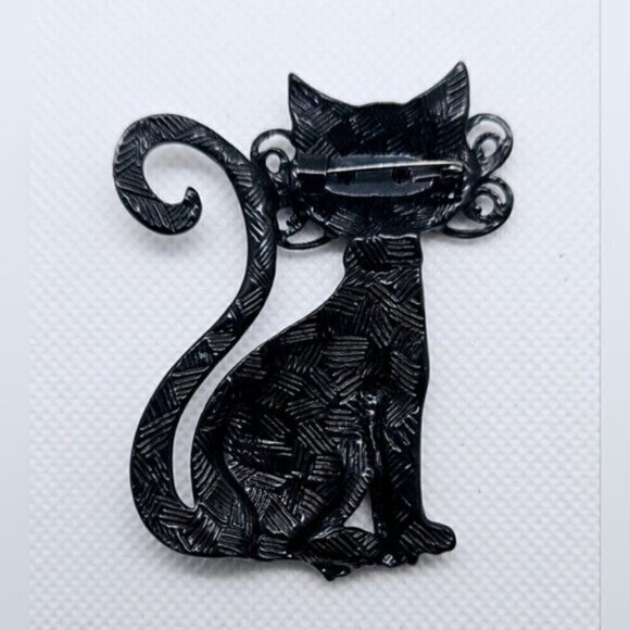 Adorable artistic large cat vintage style brooch - Picture 2 of 3
